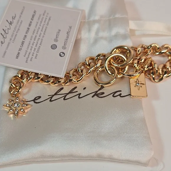 Ettika Starry Charms Gold Chain Bracelet with Star Charm Rhinestones Adjustable - Picture 11 of 11